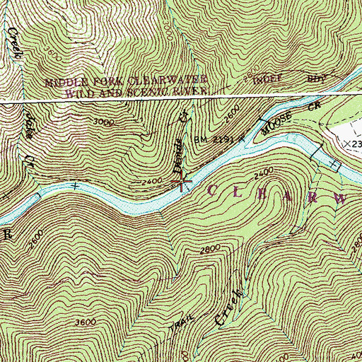Topographic Map of Divide Creek, ID