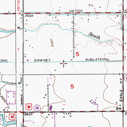 Topographic Map of Downey Sublateral, ID