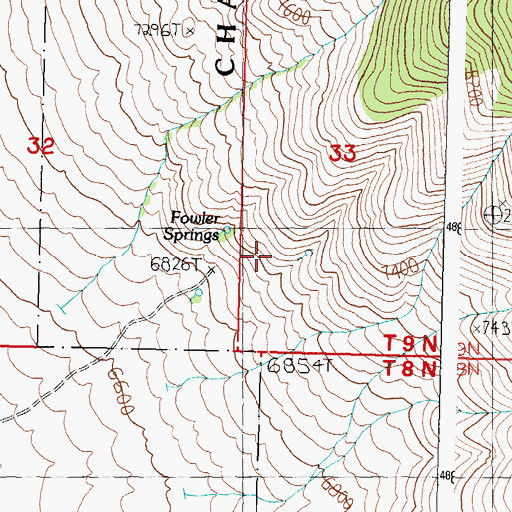 Topographic Map of Fowler Springs, ID