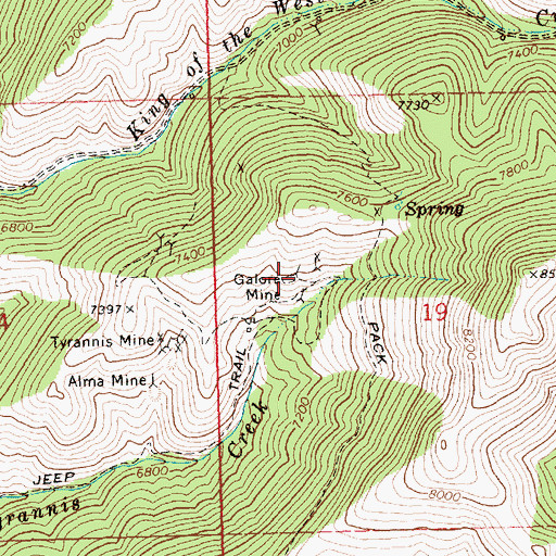 Topographic Map of Galore Mine, ID