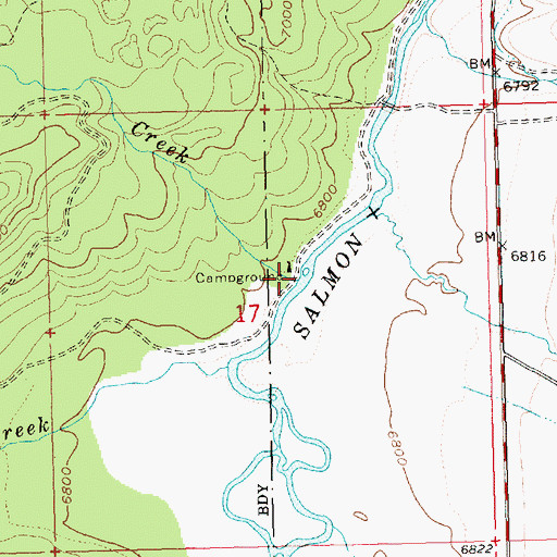 Topographic Map of Hell Roaring Creek, ID