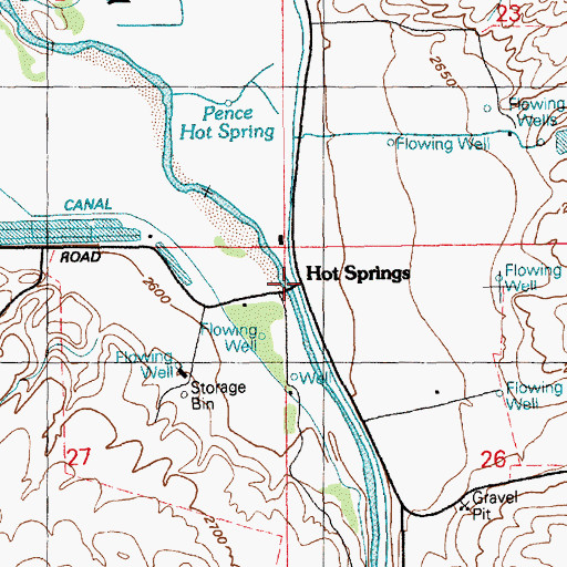 Topographic Map of Hot Springs, ID