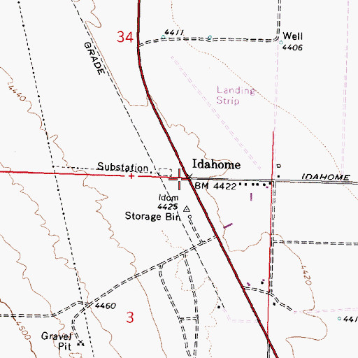 Topographic Map of Idahome, ID