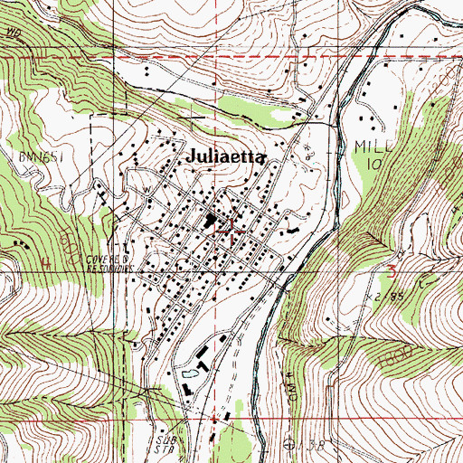 Topographic Map of Juliaetta, ID