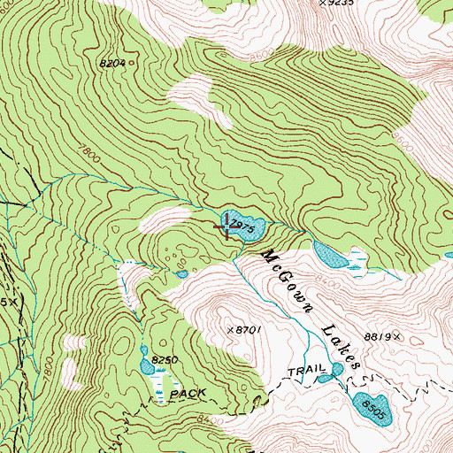 Topographic Map of McGown Lakes, ID