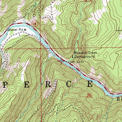 Topographic Map of Meadow Creek, ID