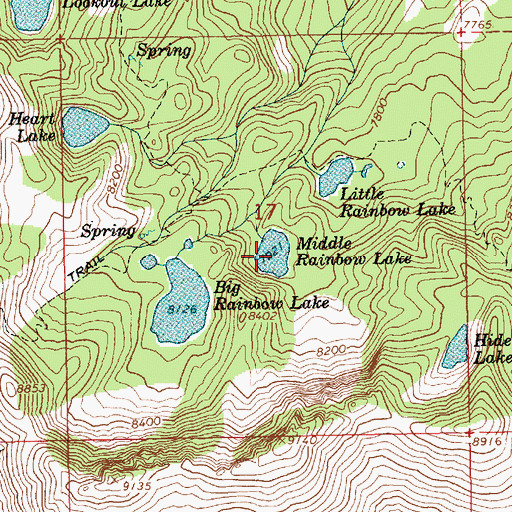 Topographic Map of Middle Rainbow Lake, ID