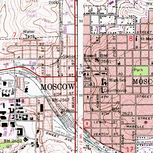 Topographic Map of Moscow, ID