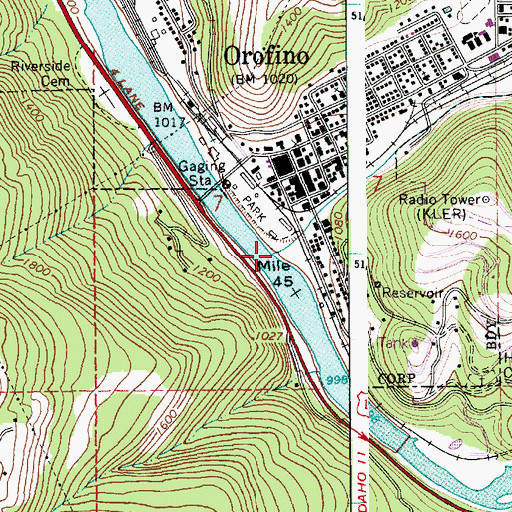 Topographic Map of Orofino Creek, ID