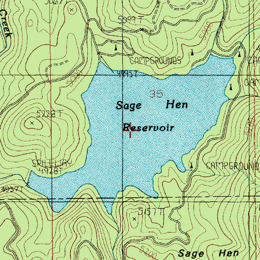 Topographic Map of Sage Hen Reservoir, ID