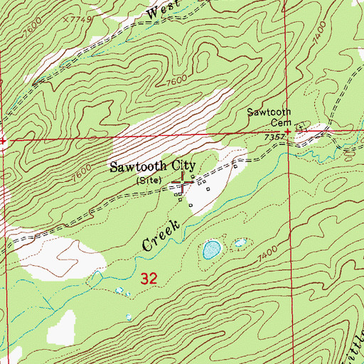 Topographic Map of Sawtooth City (historical), ID