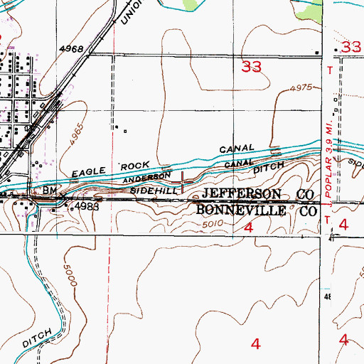 Topographic Map of Sidehill Ditch, ID