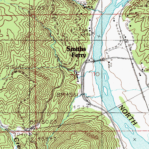 Topographic Map of Smiths Ferry, ID