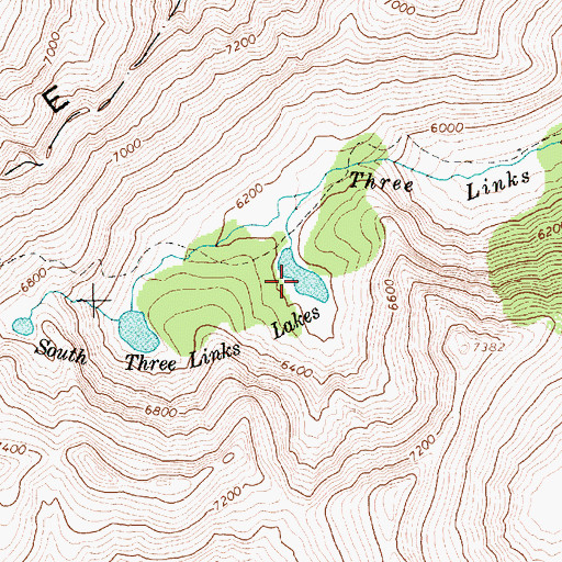 Topographic Map of South Three Links Lakes, ID