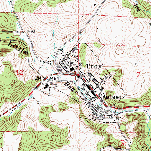 Topographic Map of Troy, ID