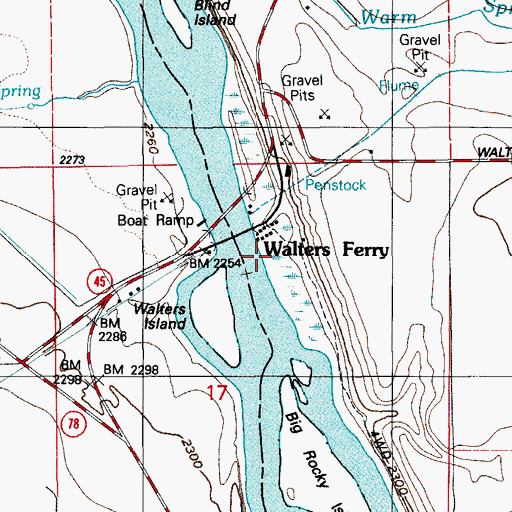 Topographic Map of Walters Ferry, ID