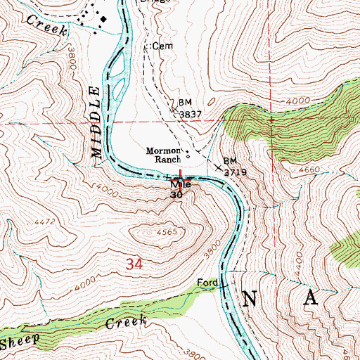 Topographic Map of Warm Spring Creek, ID