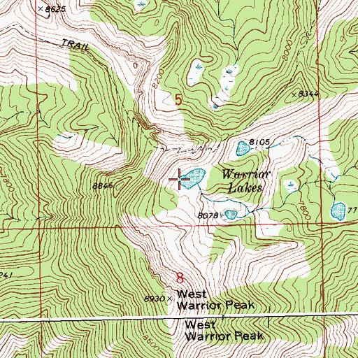 Topographic Map of Warrior Lakes, ID