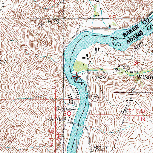 Topographic Map of Wildhorse River, ID