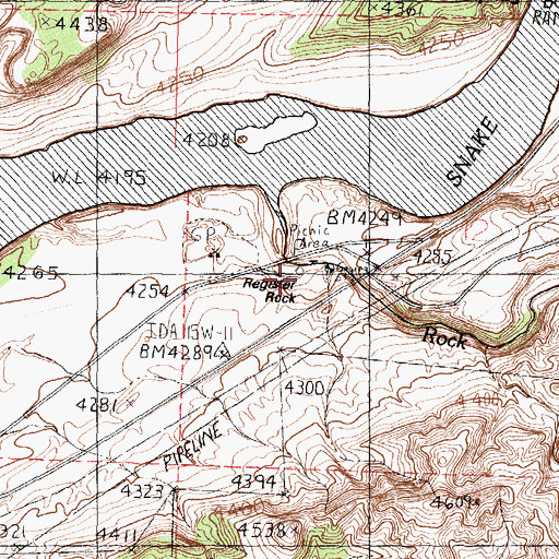 Topographic Map of Register Rock, ID