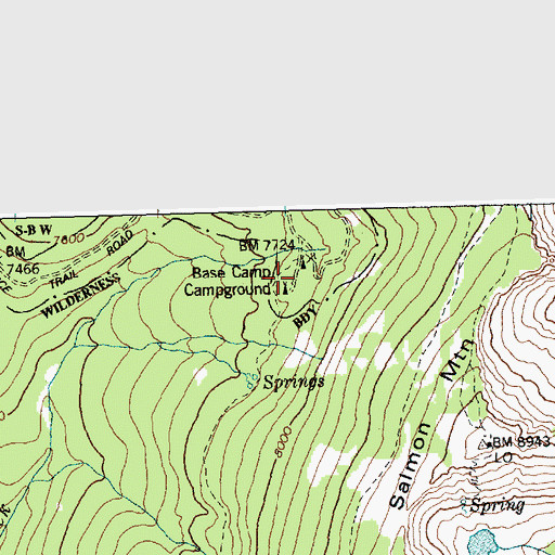 Topographic Map of Base Camp Campground, ID