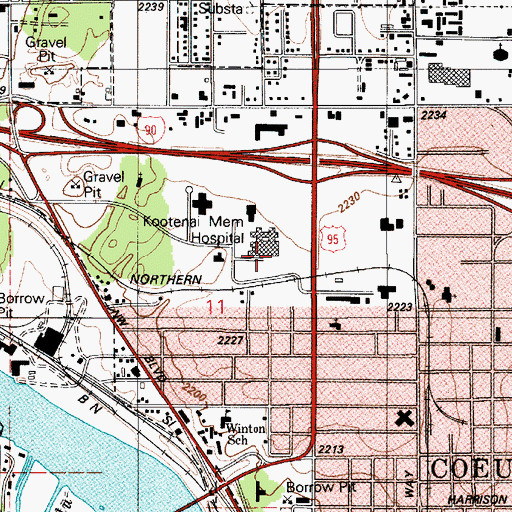 Topographic Map of Kootenai Medical Center, ID