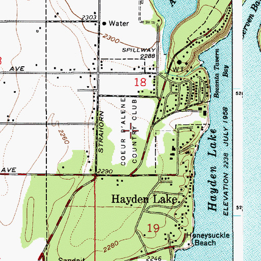 Topographic Map of Hayden Lake Country Club, ID