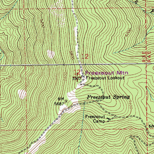 Topographic Map of Freezeout Lookout Tower, ID