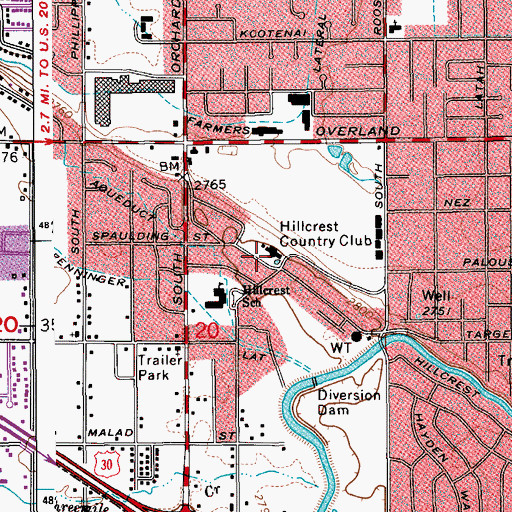 Topographic Map of Hillcrest Country Club, ID