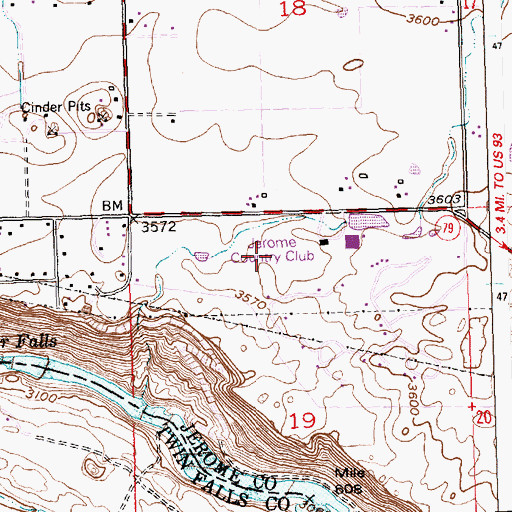 Topographic Map of Jerome Country Club, ID