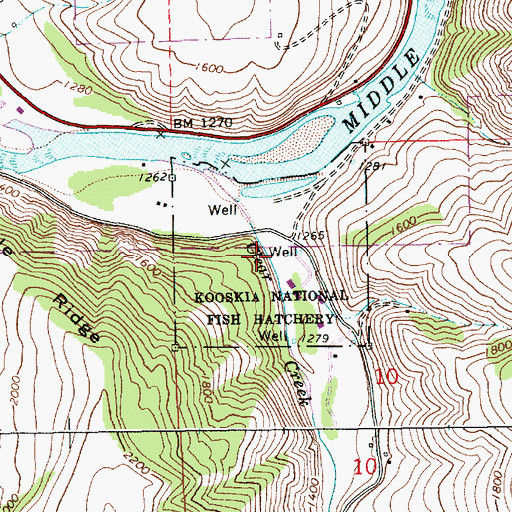 Topographic Map of Kooskia National Fish Hatchery, ID