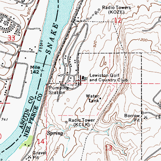 Topographic Map of Lewiston Golf and Country Club, ID