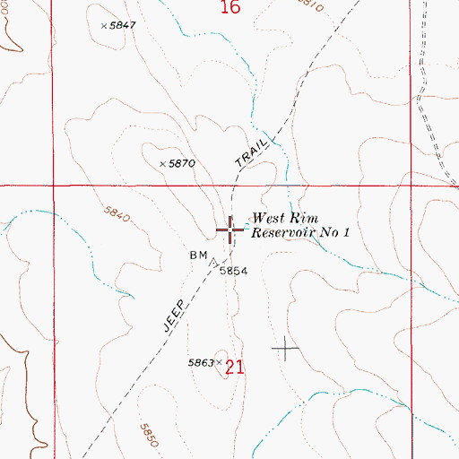 Topographic Map of West Rim Reservoir Number 1, ID