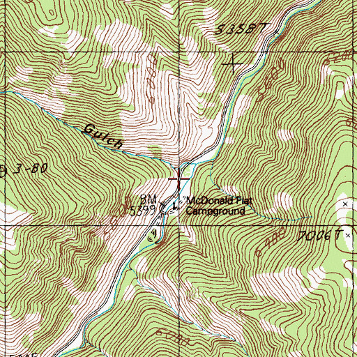 Topographic Map of Mcdonald Flat Recreation Site, ID
