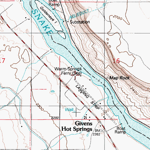 Topographic Map of Warm Springs Ferry, ID