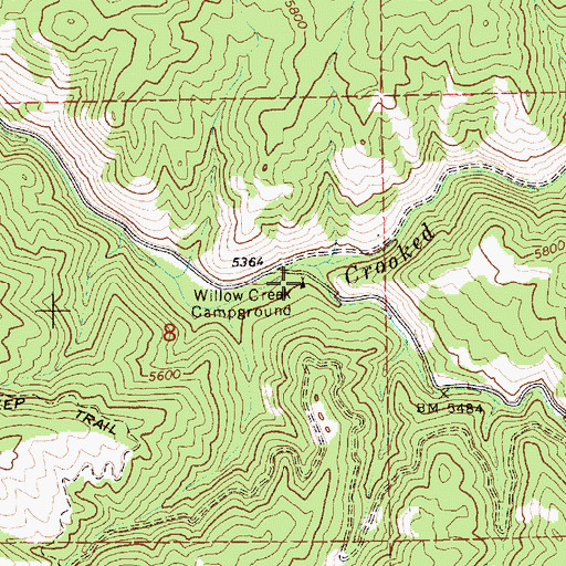 Topographic Map of Willow Creek Campground, ID