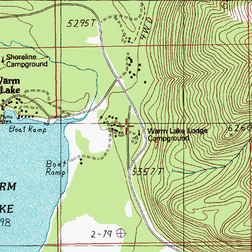 Topographic Map of Warm Lake Lodge Campground, ID
