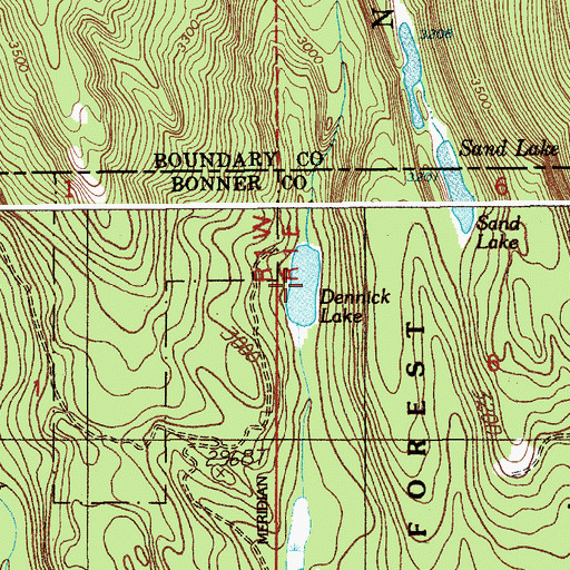 Topographic Map of Dennick Lake, ID