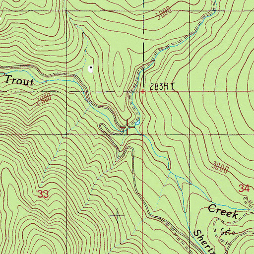 Topographic Map of Shertz Creek, ID