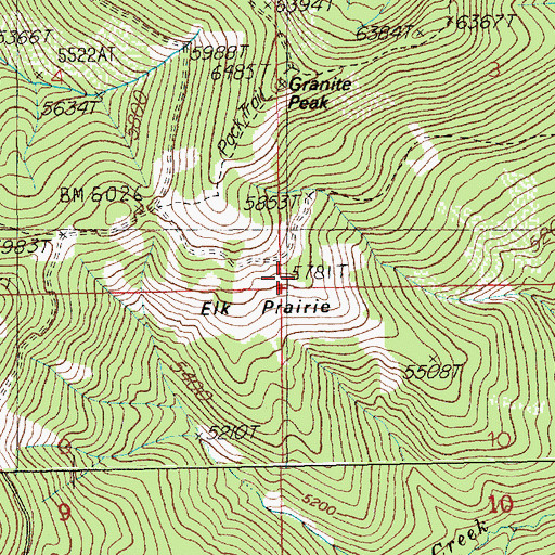 Topographic Map of Elk Prairie, ID