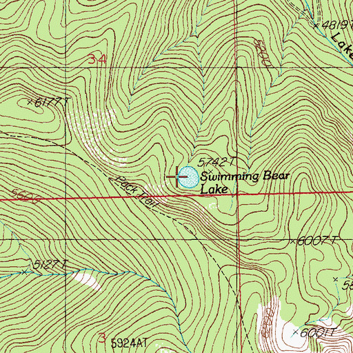 Topographic Map of Swimming Bear Lake, ID