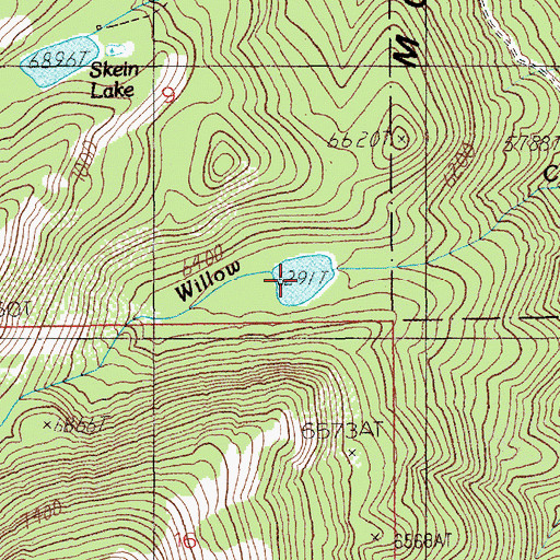 Topographic Map of Willow Creek Reservoir, ID