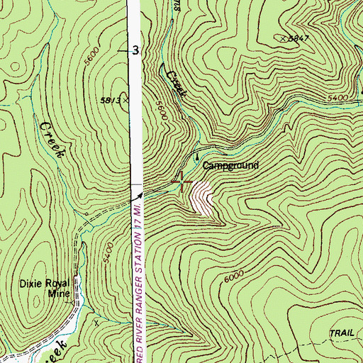 Topographic Map of Sams Creek Recreation Site, ID