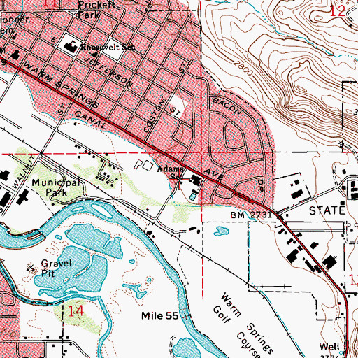 Topographic Map of Adams Elementary School, ID