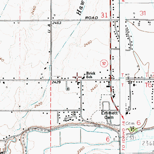 Topographic Map of Brick Elementary School, ID