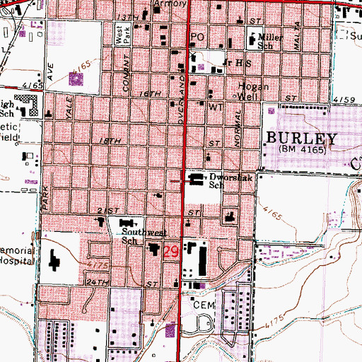 Topographic Map of Dworshak Elementary School, ID