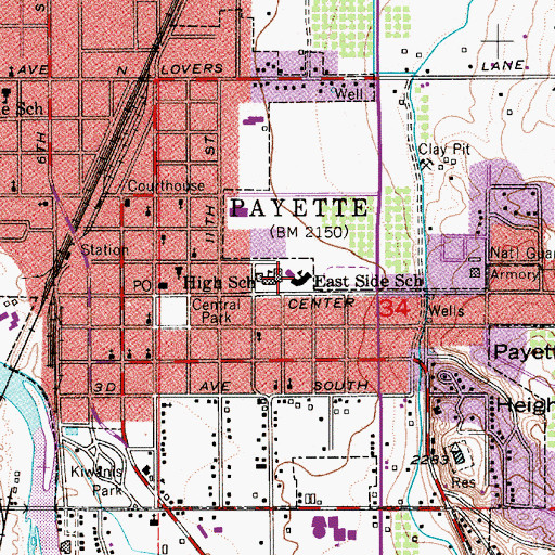 Topographic Map of Eastside Primary School, ID