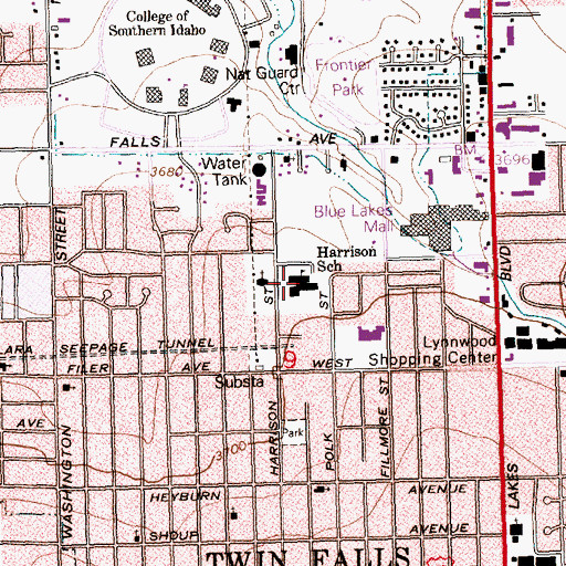 Topographic Map of Harrison Elementary School, ID