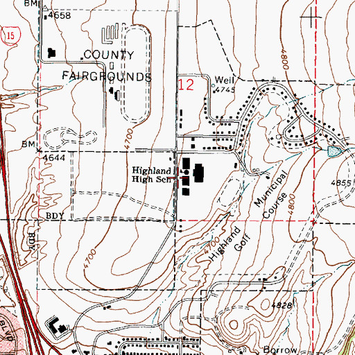 Topographic Map of Highland High School, ID
