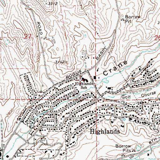 Topographic Map of Highlands Elementary School, ID